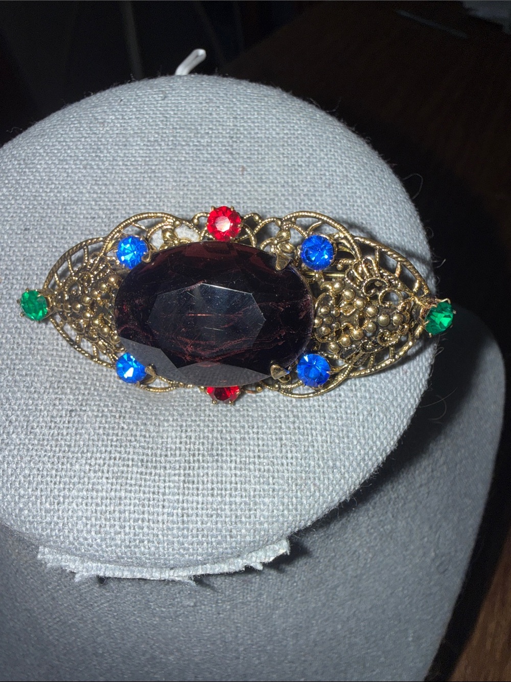 Vintage-Style Multicolor Gem Filigree Brooch - Unbranded